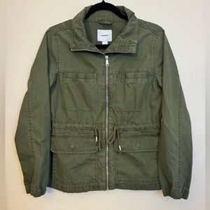 Old Navy Utility Jacket Women’s Small Olive Green Zip Front Drawstring Waist